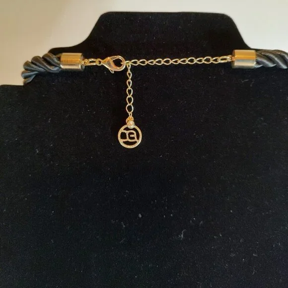 Signed Erica Lyons Black & Gold Twisted Rope & Metal Fashion Statement Necklace - Picture 9 of 11